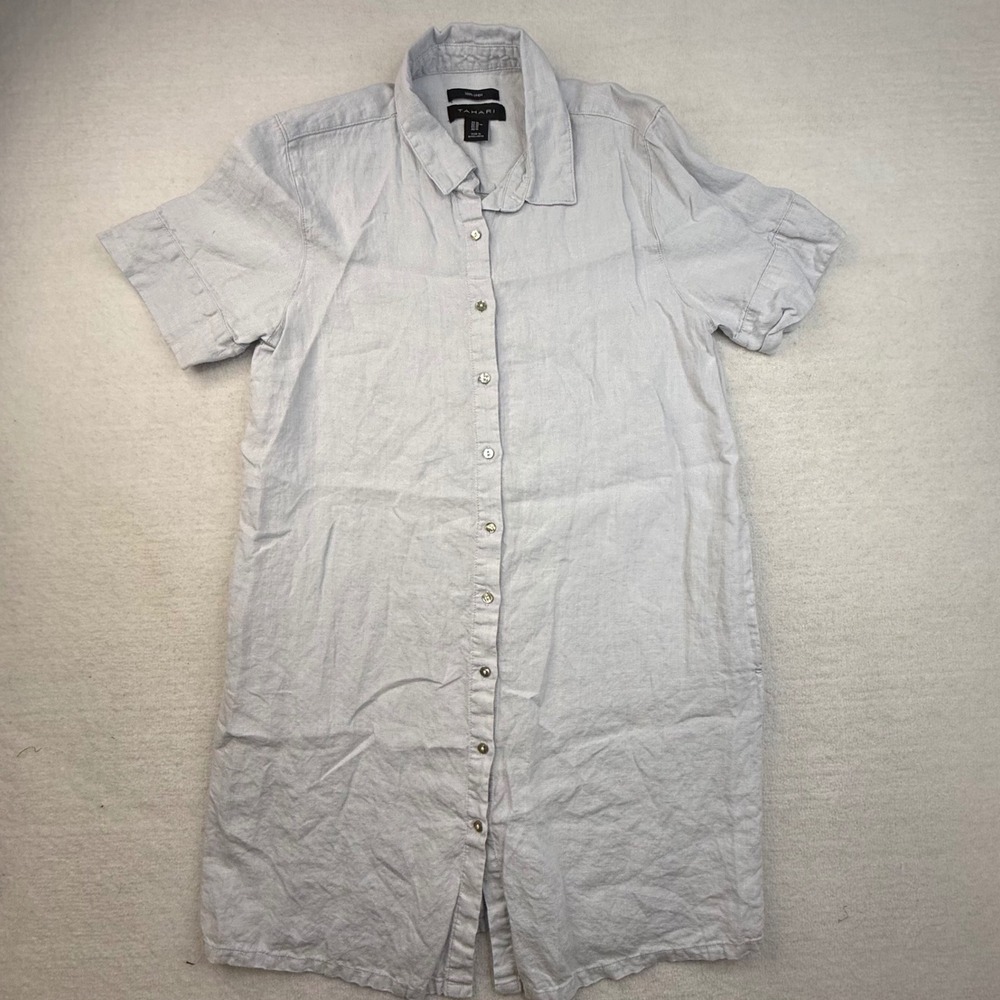 Tahari Womens Light Gray 100% Linen Short Sleeve Dress M minimalist Lagenlook - Picture 3 of 8